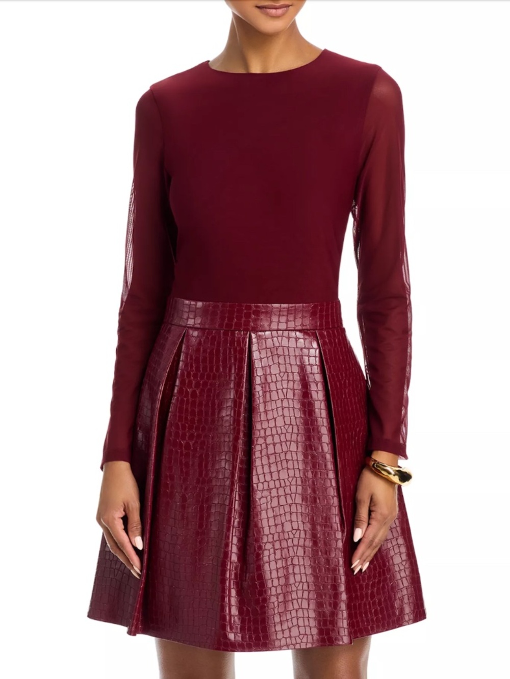 NEW Alice + Olivia Chara Long Sleeve Faux Leather Party Dress Size 4